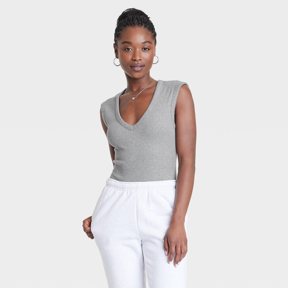 Women’s Ribbed Bodysuit in Heather Grey